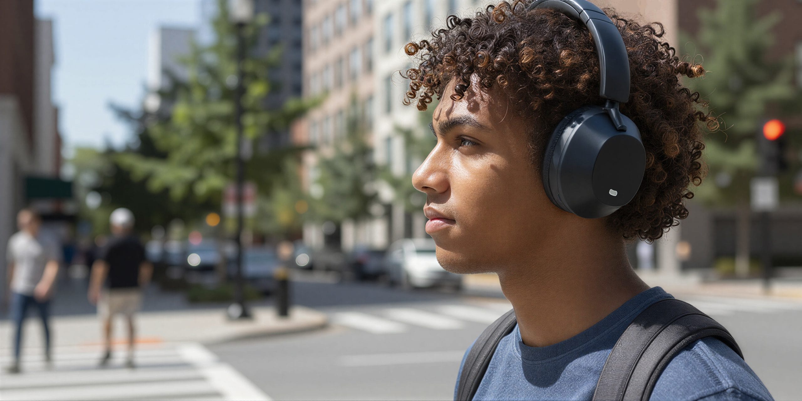 JUNYE JY-BN665 black Bluetooth headphones with active noise cancellation sony xm5 in the street