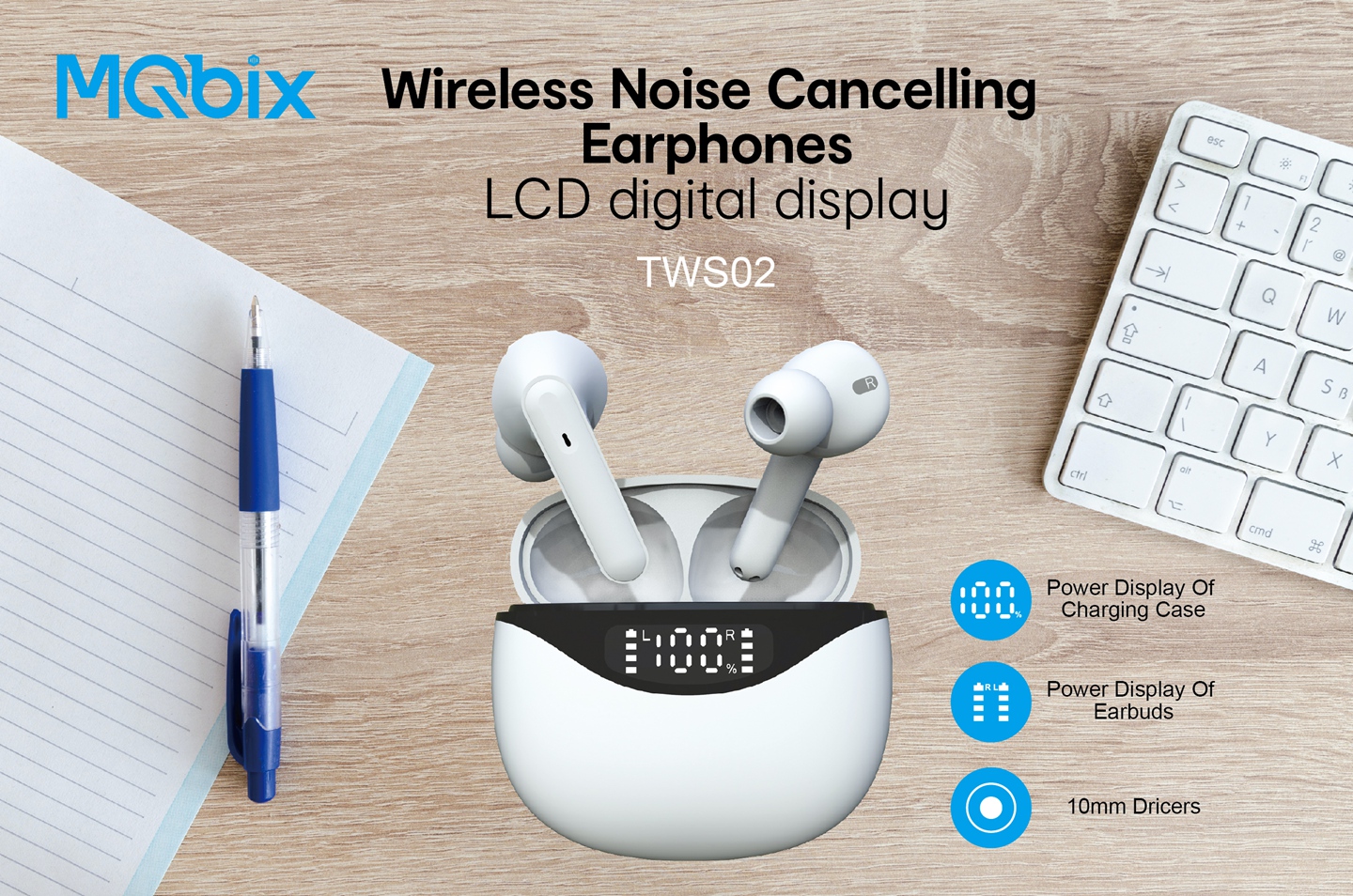 JUNYE JY-TWS02 ANC tws earphones with led bettery level