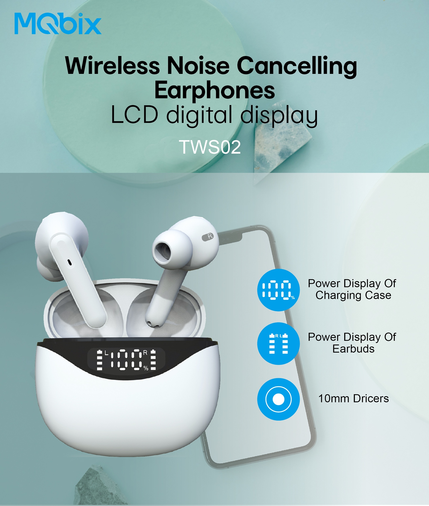 JUNYE JY-TWS02 ANC tws earphones with led bettery level