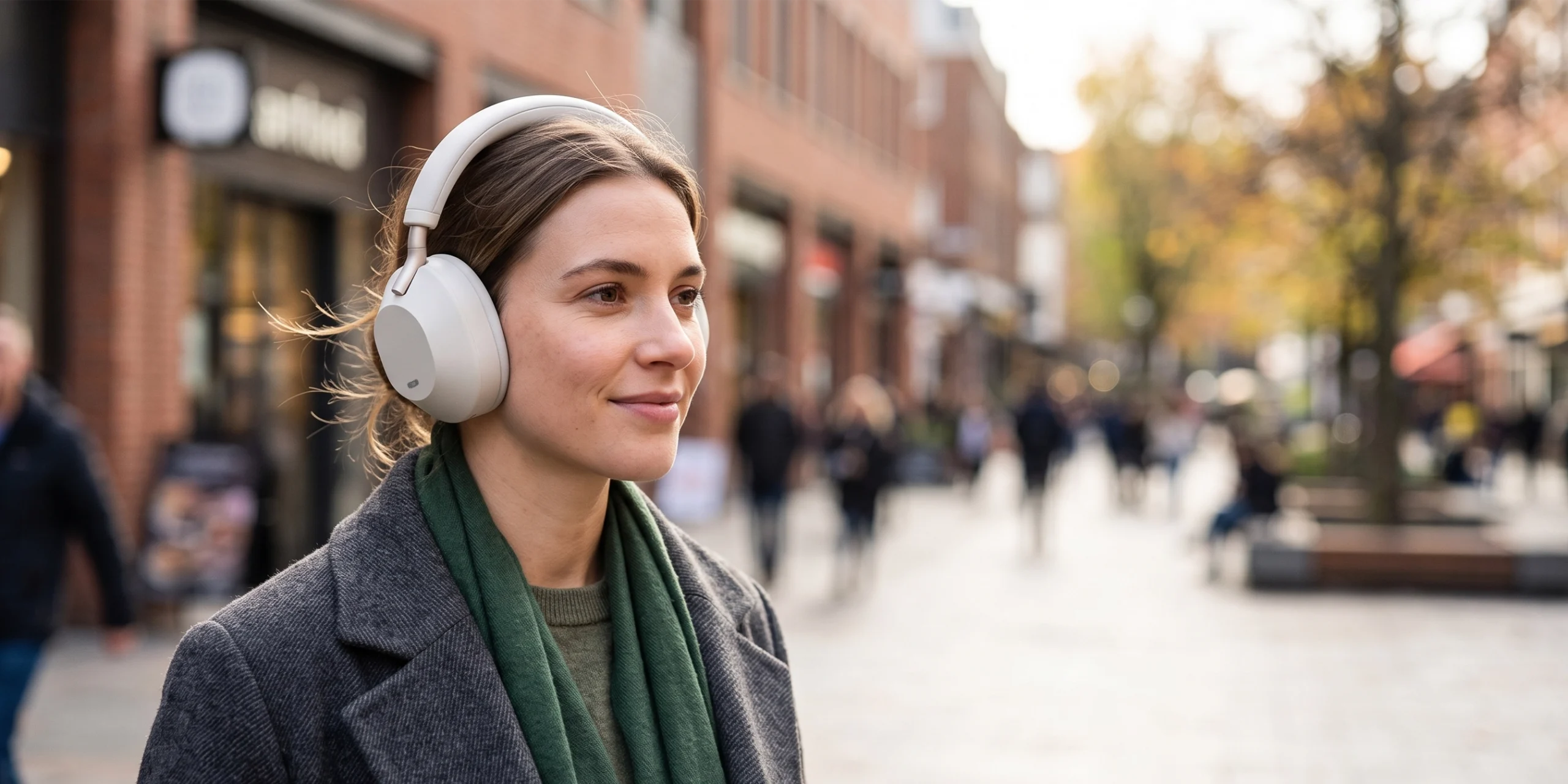 JUNYE JY-BN665 black Bluetooth headphones with active noise cancellation sony xm5 in the street